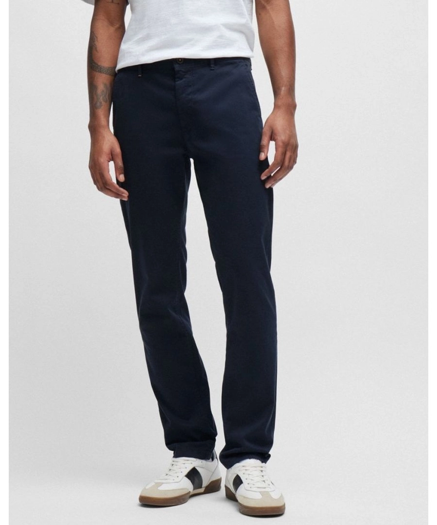 Hugo Boss Mens Slim Fit Chinos in Stretch-Cotton Satin - Dark Blue - Size 34W/34L